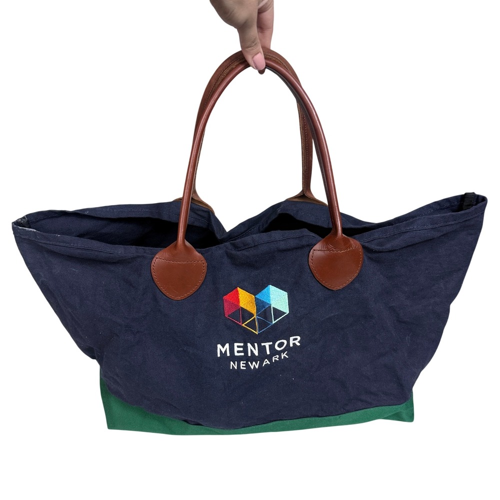 Unionwear Tote Bag Unisex Large Navy Blue Green Mentor Newark Leather Handles